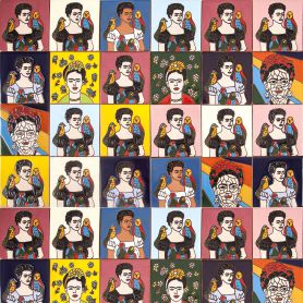 Fridas - patchwork con l'immagine di un teschio nello stile di popart