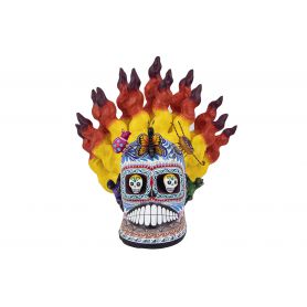 Cráneo Flamas con Bicho - cranio in fiamme dal Messico - altezza 24 cm
